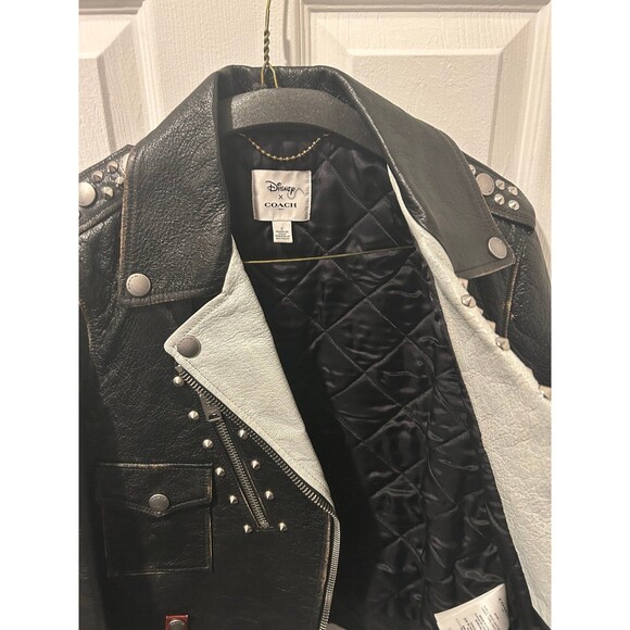 Disney x Coach limited edition leather color block Mickey Moto jacket w/ studs - Picture 7 of 8